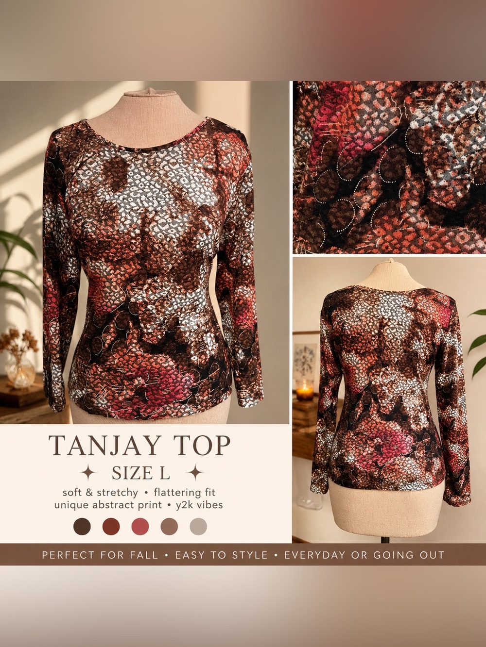 TanJay Boho Abstract-Print Long Sleeve Top